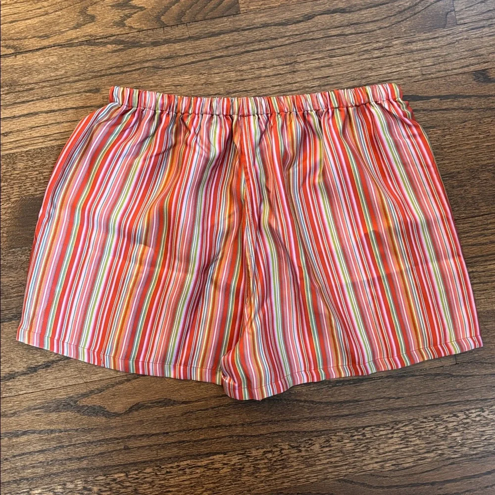Comme Si THE DRAWSTRING SHORT, SILK TWILL SEDONA STRIPE size small - Picture 4 of 5
